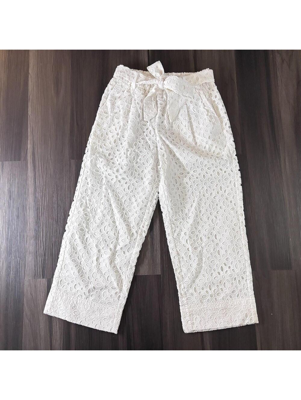 NWT J Crew Eyelet Dress Pants Women's Size 4 Solid White Tie Belt